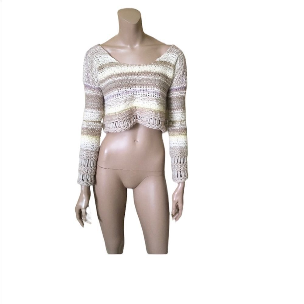 Free people Y2K cropped striped knit sweater brown XS
